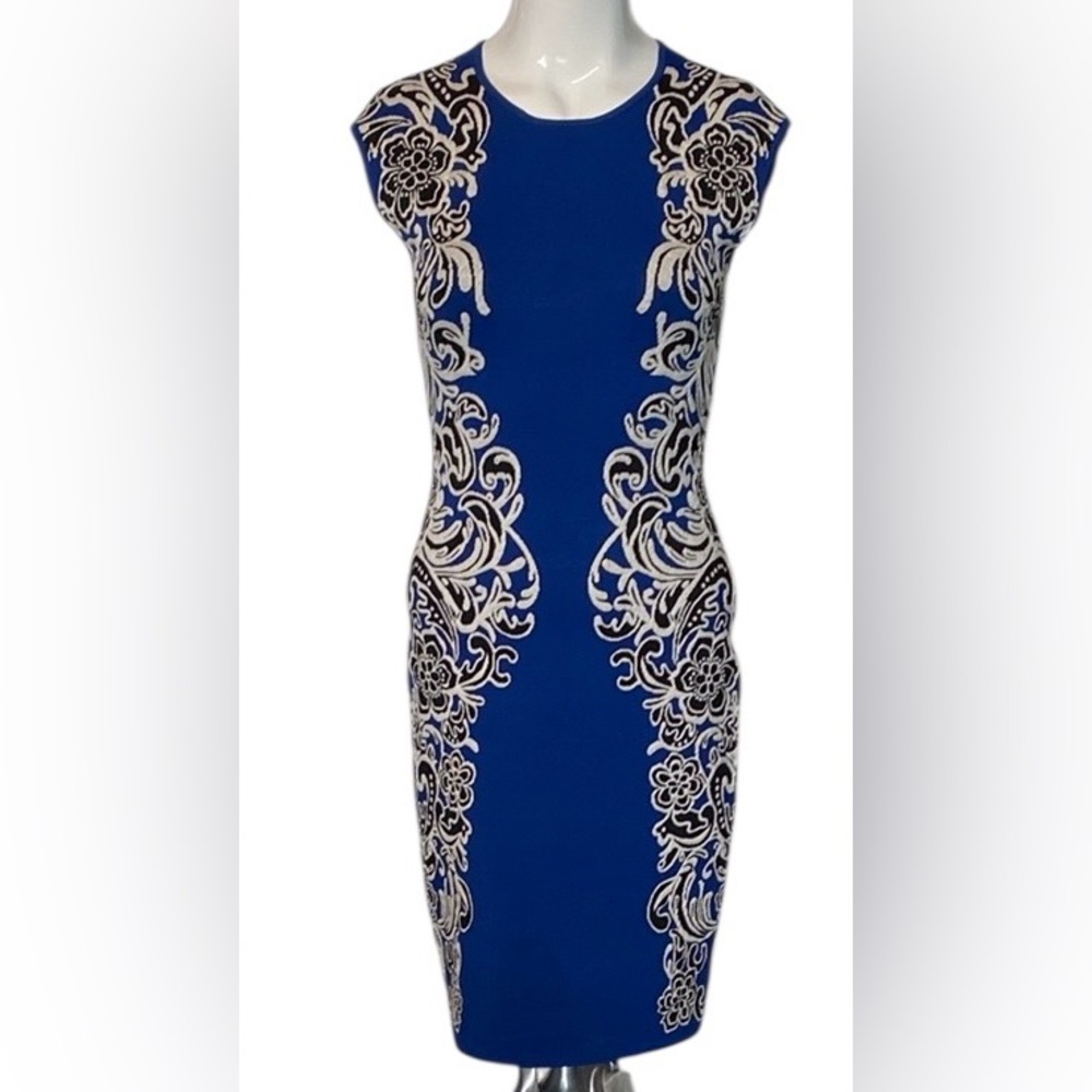 🌸 BCBGMaxAzria Royal Blue Dress with White Detailing